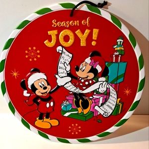 Disney Mickey & Minnie Mouse Metal Christmas Holiday Hanging Sign Sesonal Decor